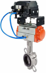 Затвор дисковый поворотный WBV3232E-2W-Fb-H Ду40 Ру16, корпус - нержавеющая сталь 316L, диск - нержавеющая сталь 316L, уплотнение - EPDM, с пневмоприводом PA-DA-052 и с электропневматическим поворотным позиционером YT-1000RSN с обратной связью