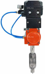 Затвор дисковый поворотный WBV3232P-2W-Fb-H Ду40 Ру16, корпус - нержавеющая сталь 316L, диск - нержавеющая сталь 316L, уплотнение - PTFE, с пневмоприводом PA-DA-083 и с электропневматическим поворотным позиционером YT-1000RSN с обратной связью