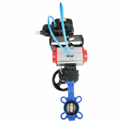 Затвор дисковый поворотный WBV1432E-2W-Fb-H Ду100 Ру16,чугун GGG50, нержавеющая сталь 316L, EPDM, с пневмоприводом PA-DA-083, с ручным дублером MON2-450-T28-ISO и с электропневматическим поворотным позиционером YT-1000RSN без обратной связи