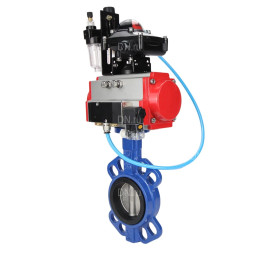 Затвор дисковый поворотный WBV1432E-2W-Fb-H Ду150 Ру16, корпус - чугун GGG50, диск - нержавеющая сталь 316L, уплотнение - EPDM, с пневмоприводом PA-DA-105, пневмораспределителем 4M310-08 AC220V, БКВ APL-210N, БПВ AFC2000