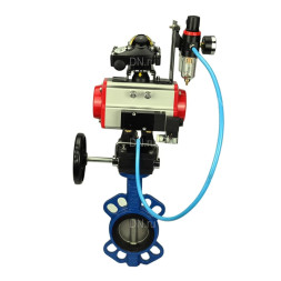 Затвор дисковый поворотный WBV1432E-2W-Fb-H Ду125 Ру16, корпус - чугун GGG50, диск - нержавеющая сталь 316L, EPDM, с пневмоприводом PA-DA-083, пневмораспределителем 4M310-08 AC220V, БКВ APL-210N, ручным дублером MON2-450-T28-ISO, БПВ AFC2000