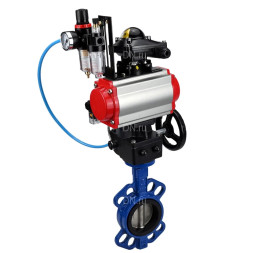 Затвор дисковый поворотный WBV1432E-2W-Fb-H Ду150 Ру16, корпус - чугун GGG50, диск - нержавеющая сталь 316L, EPDM, с пневмоприводом PA-DA-105, пневмораспределителем 4M310-08 AC220V, БКВ APL-210N, ручным дублером MON3-700-T38-ISO, БПВ AFC2000