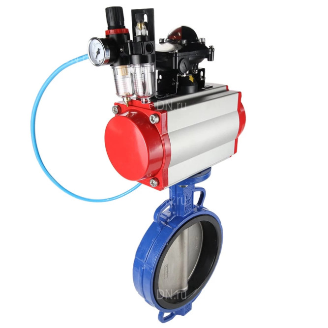 Затвор дисковый поворотный WBV1132N-2W-Fb-H Ду200 Ру16, корпус - чугун GG25, диск - нержавеющая сталь 316L, уплотнение - NBR, с пневмоприводом PA-DA-130, пневмораспределителем 4M310-08 AC220V, БКВ APL-210N, БПВ AFC2000 в Алматы