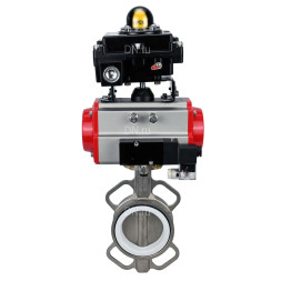 Затвор дисковый поворотный WBV3232P-2W-Fb-H Ду65 Ру16, корпус - нержавеющая сталь 316L, диск - нержавеющая сталь 316L, уплотнение - PTFE, с пневмоприводом PA-DA-083 двойного действия, пневмораспределителем 4M310-08 AC220V, БКВ APL-410N EX