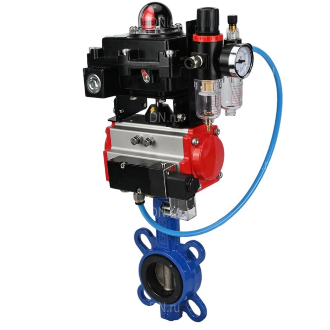 Затвор дисковый поворотный WBV1413E-2W-Fb-H Ду40 Ру16, корпус - чугун GGG50, диск - чугун GGG40, уплотнение - EPDM, с пневмоприводом PA-SA-083, пневмораспределителем 4M310-08 AC220V, БКВ APL-410N EX, БПВ AFC2000 в Алматы