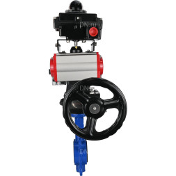 Затвор дисковый поворотный WBV1132N-2W-Fb-H Ду150 Ру16, корпус - чугун GG25, диск - нержавеющая сталь 316L, уплотнение - NBR, с пневмоприводом PA-DA-105, пневмораспределителем 4M310-08 DC24V, БКВ APL-410N EX, ручным дублером MON3-700-T38-ISO