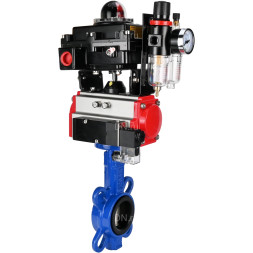 Затвор дисковый поворотный WBV1132N-2W-Fb-H Ду150 Ру16, корпус - чугун GG25, диск - нержавеющая сталь 316L, уплотнение - NBR, с пневмоприводом PA-DA-105, пневмораспределителем 4M310-08 AC220V, БКВ APL-410N EX, БПВ AFC2000