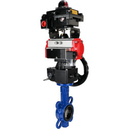 Затвор дисковый поворотный WBV1432E-2W-Fb-H Ду125 Ру16, корпус - чугун GGG50, диск - нержавеющая сталь 316L, уплотнение - EPDM, с пневмоприводом PA-DA-083, пневмораспределителем 4M310-08 DC24V, БКВ APL-410N EX, ручным дублером MON2-450-T28-ISO