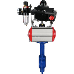 Затвор дисковый поворотный WBV1432E-2W-Fb-H Ду150 Ру16, корпус - чугун GGG50, диск - нержавеющая сталь 316L, уплотнение - EPDM, с пневмоприводом PA-DA-105 двойного действия, пневмораспределителем 4M310-08 DC24V, БКВ APL-410N EX, БПВ AFC2000