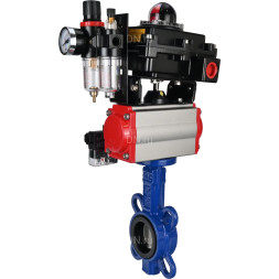 Затвор дисковый поворотный WBV1432E-2W-Fb-H Ду150 Ру16, корпус - чугун GGG50, диск - нержавеющая сталь 316L, уплотнение - EPDM, с пневмоприводом PA-SA-130, пневмораспределителем 4M310-08 AC220V, БКВ APL-410N EX, БПВ AFC2000
