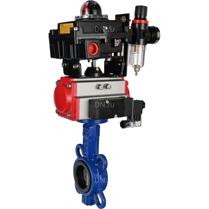Затвор дисковый поворотный WBV1432E-2W-Fb-H Ду150 Ру16, корпус - чугун GGG50, диск - нержавеющая сталь 316L, уплотнение - EPDM, с пневмоприводом PA-SA-130, пневмораспределителем 4M310-08 AC220V, БКВ APL-410N EX, БПВ AFC2000 в Алматы