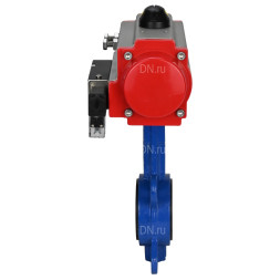 Затвор дисковый поворотный WBV1432N-2W-Fb-H Ду80 Ру16, корпус - чугун GGG50, диск - нержавеющая сталь 316L, уплотнение - NBR, с пневмоприводом PA-DA-083 двойного действия, пневмораспределителем 4M310-08 DC24V