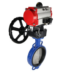 Затвор дисковый поворотный WBV1432N-2W-Fb-H Ду200 Ру16, корпус - чугун GGG50, диск - нержавеющая сталь 316L, уплотнение - NBR, с пневмоприводом PA-DA-130, пневмораспределителем 4M310-08 DC24V и ручным дублером MON3-700-T38-ISO