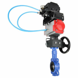 Затвор дисковый поворотный WBV1432N-2W-Fb-H Ду150 Ру16, чугун GGG50, нержавеющая сталь 316L, NBR, с пневмоприводом PA-DA-105, ручным дублером MON3-700-T38-ISO и электропневматическим позиционером YT-1000RSN без обратной связи
