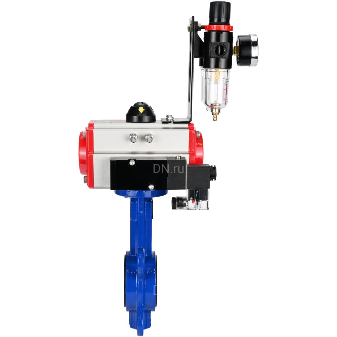 Затвор дисковый поворотный WBV1432N-2W-Fb-H Ду125 Ру16, корпус - чугун GGG50, диск - нержавеющая сталь 316L, уплотнение - NBR, с пневмоприводом PA-DA-105 двойного действия, пневмораспределителем 4M310-08 DC24V, БПВ AFC2000 в Алматы