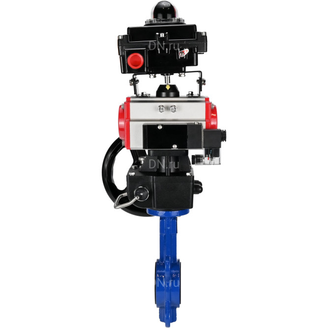 Затвор дисковый поворотный WBV1432N-2W-Fb-H Ду150 Ру16, корпус - чугун GGG50, диск - нержавеющая сталь 316L, уплотнение - NBR, с пневмоприводом PA-DA-105, пневмораспределителем 4M310-08 DC24V, БКВ APL-410N EX и ручным дублером MON3-700-T38-ISO в Алматы