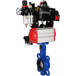 Затвор дисковый поворотный WBV1432N-2W-Fb-H Ду150 Ру16, корпус - чугун GGG50, диск - нержавеющая сталь 316L, уплотнение - NBR, с пневмоприводом PA-DA-105, пневмораспределителем 4M310-08 AC220V, БКВ APL-410N EX и БПВ AFC2000