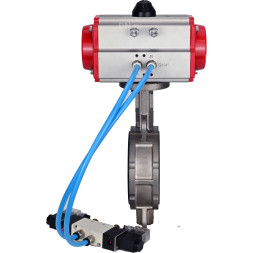 Затвор дисковый поворотный WBV3232E-2W-Fb-H Ду125 Ру16, корпус - нержавеющая сталь 316L, диск - нержавеющая сталь 316L, уплотнение - EPDM, с пневмоприводом PA-SA-130 с возвратными пружинами, с пневмораспределителем 4V320-10 AC220V