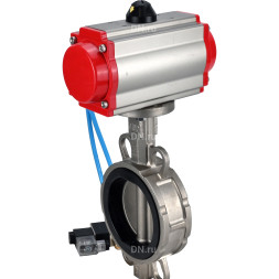 Затвор дисковый поворотный WBV3232E-2W-Fb-H Ду40 Ру16, корпус - нержавеющая сталь 316L, диск - нержавеющая сталь 316L, уплотнение - EPDM, с пневмоприводом PA-SA-083 с возвратными пружинами, с пневмораспределителем 4V320-10 AC220V