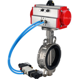 Затвор дисковый поворотный WBV3232N-2W-Fb-H Ду125 Ру16, корпус - нержавеющая сталь 316L, диск - нержавеющая сталь 316L, уплотнение - NBR, с пневмоприводом PA-SA-130 с возвратными пружинами, с пневмораспределителем 4V320-10 AC220V