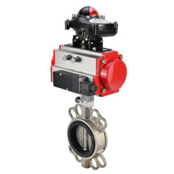 Затвор дисковый поворотный WBV3232N-2W-Fb-H Ду300 Ру16, корпус - нержавеющая сталь 316L, диск - нержавеющая сталь 316L, уплотнение - NBR, с пневмоприводом PA-SA-210 с возвратными пружинами, с пневмораспределителем 4V320-08 AC220V, с БКВ APL-210N