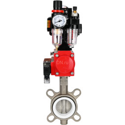 Затвор дисковый поворотный WBV3232P-2W-Fb-H Ду125 Ру16, корпус - нержавеющая сталь 316L, диск - нержавеющая сталь 316L, PTFE, с пневмоприводом PA-DA-105 двойного действия, пневмораспределителем 4M310-08 AC220V, БКВ APL-510N EX, БПВ AFC2000