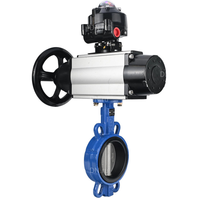 Затвор дисковый поворотный WBV1132N-2W-Fb-H Ду125 Ру16, корпус - чугун GG25, диск - нержавеющая сталь 316L, уплотнение - NBR, с пневмоприводом PA-DA-105-1 двойного действия, пневмораспределителем 4M310-08 AC220V, БКВ APL-510N-EX в Алматы
