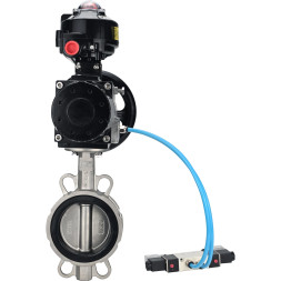 Затвор дисковый поворотный WBV3232N-2W-Fb-H Ду150 Ру16, корпус - нержавеющая сталь 316L, диск - нержавеющая сталь 316L, уплотнение - NBR, с пневмоприводом PA-DA-105-1 двойного действия, с пневмораспределителем 4V320-08 AC220V, с БКВ APL-510N EX