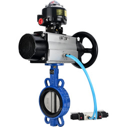 Затвор дисковый поворотный WBV1132N-2W-Fb-H Ду125 Ру16, корпус - чугун GG25, диск - нержавеющая сталь 316L, уплотнение - NBR, с пневмоприводом PA-DA-105-1 двойного действия, с пневмораспределителем 4V320-08 AC220V, с БКВ APL-510N-EX