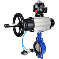 Затвор дисковый поворотный WBV1432N-2W-Fb-H Ду125 Ру16, корпус - чугун GGG50, диск - нержавеющая сталь 316L, уплотнение - NBR, с пневмоприводом PA-DA-105-1 двойного действия, с пневмораспределителем 4V320-08 AC220V, с БКВ APL-510N-EX