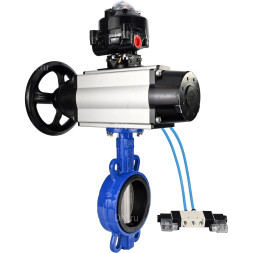 Затвор дисковый поворотный WBV1432N-2W-Fb-H Ду125 Ру16, корпус - чугун GGG50, диск - нержавеющая сталь 316L, уплотнение - NBR, с пневмоприводом PA-DA-105-1 двойного действия, с пневмораспределителем 4V320-08 AC220V, с БКВ APL-510N-EX