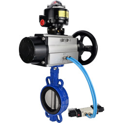 Затвор дисковый поворотный WBV1432N-2W-Fb-H Ду125 Ру16, корпус - чугун GGG50, диск - нержавеющая сталь 316L, уплотнение - NBR, с пневмоприводом PA-DA-105-1 двойного действия, с пневмораспределителем 4V320-08 AC220V, с БКВ APL-510N-EX