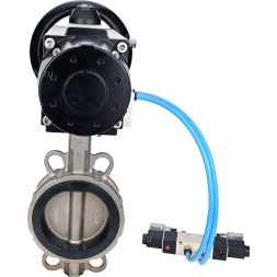 Затвор дисковый поворотный WBV3232N-2W-Fb-H Ду150 Ру16, корпус - нержавеющая сталь 316L, диск - нержавеющая сталь 316L, уплотнение - NBR, с пневмоприводом PA-DA-105-1 двойного действия, с пневмораспределителем 4V320-10 AC220V