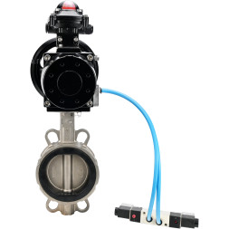 Затвор дисковый поворотный WBV3232N-2W-Fb-H Ду150 Ру16, корпус - нержавеющая сталь 316L, диск - нержавеющая сталь 316L, уплотнение - NBR, с пневмоприводом PA-DA-105-1 двойного действия, с пневмораспределителем 4V320-10 AC220V, с БКВ APL-210N