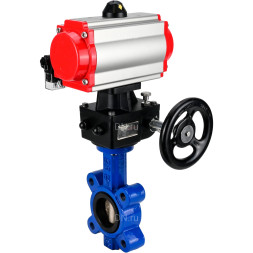 Затвор дисковый поворотный WBV1616E-2W-Fb-H Ду100 Ру16 LUG корпус - чугун QT450, диск - чугун QT450, уплотнение - EPDM, с пневмоприводом PA-DA-083, пневмораспределителем 4M310-08 DC24V и дублером MON2-450-T28-ISO