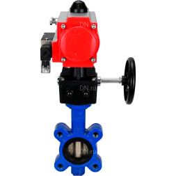 Затвор дисковый поворотный WBV1616E-2W-Fb-H Ду125 Ру16 LUG корпус - чугун QT450, диск - чугун QT450, уплотнение - EPDM, с пневмоприводом PA-DA-105, пневмораспределителем 4M310-08 DC24V и дублером MON3-700-T38-ISO