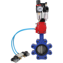 Затвор дисковый поворотный WBV1631E-2W-Fb-H Ду125 Ру16 LUG корпус - чугун QT450, диск - нержавеющая сталь 304, уплотнение - EPDM, с пневмоприводом PA-DA-105, пневмораспределителем 4V320-08 AC220V и БПВ AFC2000