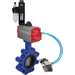 Затвор дисковый поворотный WBV1631N-2W-Fb-H Ду80 Ру16 LUG корпус - чугун QT450, диск - нержавеющая сталь 304, уплотнение - NBR, с пневмоприводом PA-DA-083, пневмораспределителем 4V320-08 AC220V и БПВ AFC2000