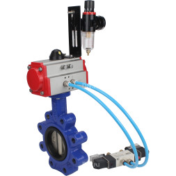 Затвор дисковый поворотный WBV1616E-2W-Fb-H Ду100 Ру16 LUG корпус - чугун QT450, диск - чугун QT450, уплотнение - EPDM, с пневмоприводом PA-DA-083, пневмораспределителем 4V320-08 AC220V и БПВ AFC2000