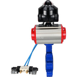 Затвор дисковый поворотный WBV1616E-2W-Fb-H Ду80 Ру16 LUG корпус - чугун QT450, диск - чугун QT450, уплотнение - EPDM, с пневмоприводом PA-DA-083, пневмораспределителем 4V320-08 AC220V и БКВ APL-510N EX