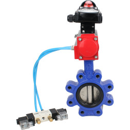 Затвор дисковый поворотный WBV1616N-2W-Fb-H Ду100 Ру16 LUG корпус - чугун QT450, диск - чугун QT450, уплотнение - NBR, с пневмоприводом PA-DA-083, пневмораспределителем 4V320-08 AC220V и БКВ APL-210N