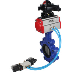 Затвор дисковый поворотный WBV1631E-2W-Fb-H Ду80 Ру16 LUG корпус - чугун QT450, диск - нержавеющая сталь 304, уплотнение - EPDM, с пневмоприводом PA-DA-083, пневмораспределителем 4V320-08 AC220V и БКВ APL-210N