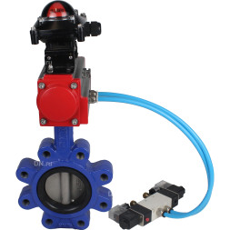 Затвор дисковый поворотный WBV1631E-2W-Fb-H Ду150 Ру16 LUG корпус - чугун QT450, диск - нержавеющая сталь 304, уплотнение - EPDM, с пневмоприводом PA-DA-105, пневмораспределителем 4V320-08 AC220V и БКВ APL-210N