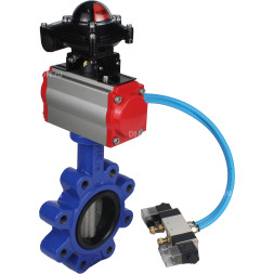 Затвор дисковый поворотный WBV1631E-2W-Fb-H Ду150 Ру16 LUG корпус - чугун QT450, диск - нержавеющая сталь 304, уплотнение - EPDM, с пневмоприводом PA-DA-105, пневмораспределителем 4V320-08 AC220V и БКВ APL-210N
