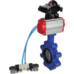 Затвор дисковый поворотный WBV1631E-2W-Fb-H Ду150 Ру16 LUG корпус - чугун QT450, диск - нержавеющая сталь 304, уплотнение - EPDM, с пневмоприводом PA-DA-105, пневмораспределителем 4V320-08 AC220V и БКВ APL-210N