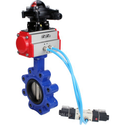 Затвор дисковый поворотный WBV1616E-2W-Fb-H Ду100 Ру16 LUG корпус - чугун QT450, диск - чугун QT450, уплотнение - EPDM, с пневмоприводом PA-DA-083, пневмораспределителем 4V320-08 AC220V и БКВ APL-210N
