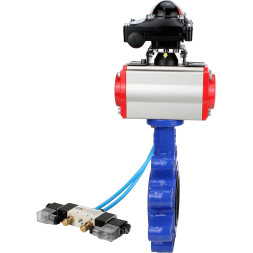 Затвор дисковый поворотный WBV1616E-2W-Fb-H Ду100 Ру16 LUG корпус - чугун QT450, диск - чугун QT450, уплотнение - EPDM, с пневмоприводом PA-DA-083, пневмораспределителем 4V320-08 AC220V и БКВ APL-210N