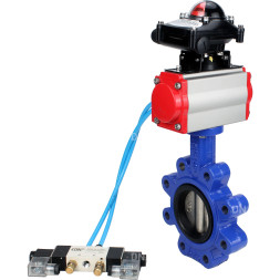 Затвор дисковый поворотный WBV1616E-2W-Fb-H Ду150 Ру16 LUG корпус - чугун QT450, диск - чугун QT450, уплотнение - EPDM, с пневмоприводом PA-DA-105, пневмораспределителем 4V320-08 AC220V и БКВ APL-210N