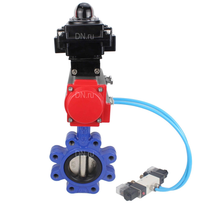 Затвор дисковый поворотный WBV1616N-2W-Fb-H Ду80 Ру16 LUG корпус - чугун QT450, диск - чугун QT450, уплотнение - NBR, с пневмоприводом PA-DA-083, пневмораспределителем 4V320-10 AC220V и БКВ APL-410N EX в Алматы