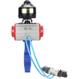Затвор дисковый поворотный WBV1631E-2W-Fb-H Ду80 Ру16 LUG корпус - чугун QT450, диск - нержавеющая сталь 304, уплотнение - EPDM, с пневмоприводом PA-DA-083, пневмораспределителем 4V320-10 AC220V и БКВ APL-510N EX